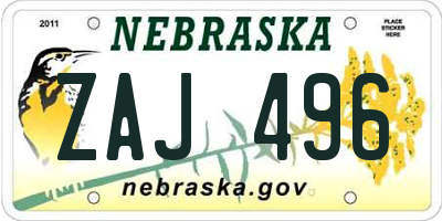 NE license plate ZAJ496