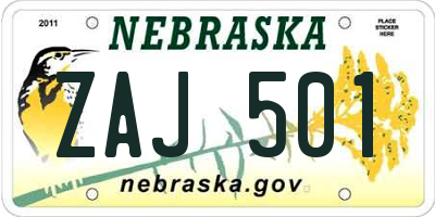 NE license plate ZAJ501