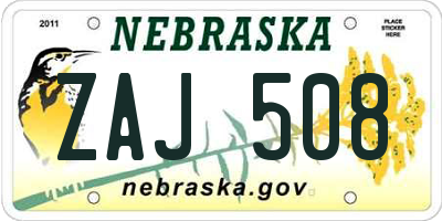NE license plate ZAJ508