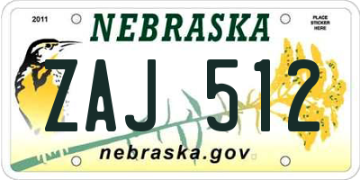 NE license plate ZAJ512