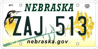 NE license plate ZAJ513