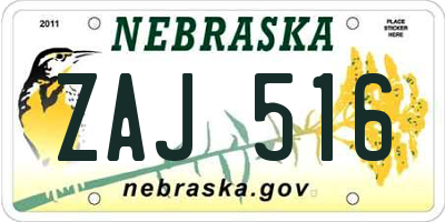 NE license plate ZAJ516