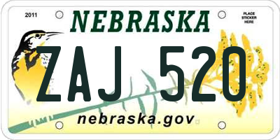 NE license plate ZAJ520