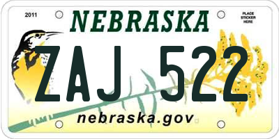 NE license plate ZAJ522