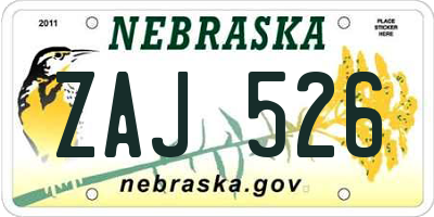 NE license plate ZAJ526