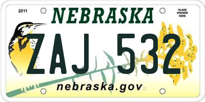 NE license plate ZAJ532