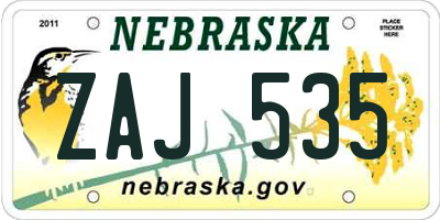 NE license plate ZAJ535
