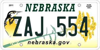 NE license plate ZAJ554