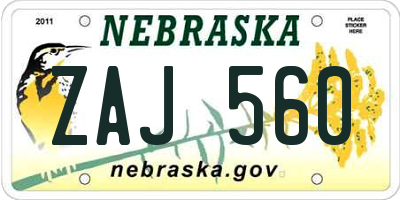 NE license plate ZAJ560