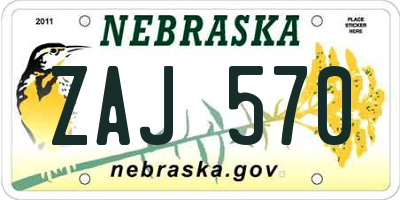 NE license plate ZAJ570