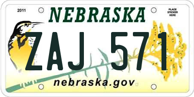 NE license plate ZAJ571