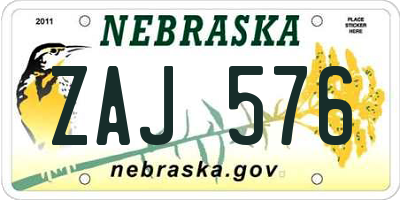NE license plate ZAJ576