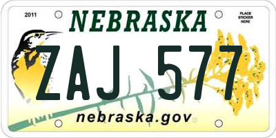 NE license plate ZAJ577