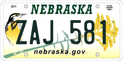 NE license plate ZAJ581