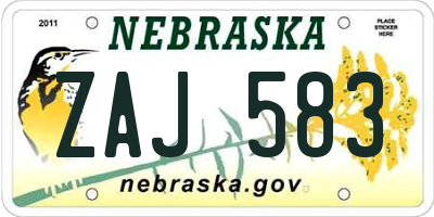NE license plate ZAJ583