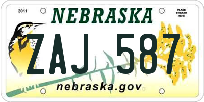 NE license plate ZAJ587