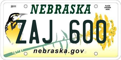 NE license plate ZAJ600