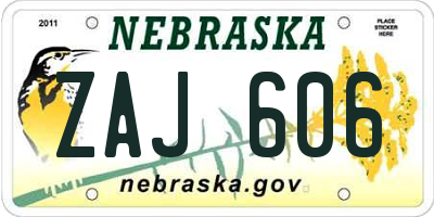 NE license plate ZAJ606