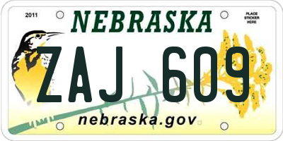 NE license plate ZAJ609