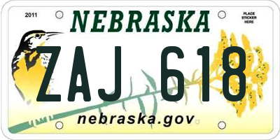 NE license plate ZAJ618
