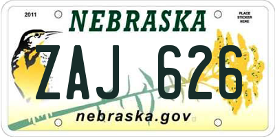 NE license plate ZAJ626