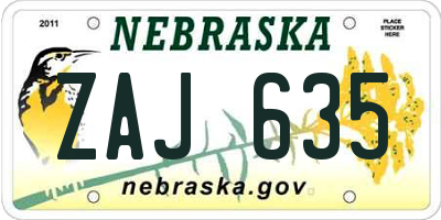 NE license plate ZAJ635