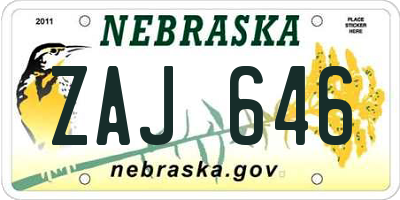 NE license plate ZAJ646
