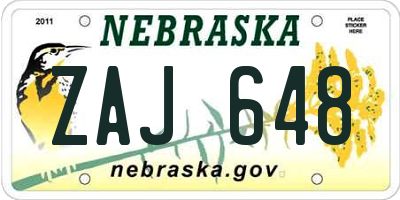 NE license plate ZAJ648