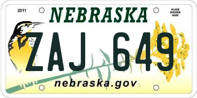 NE license plate ZAJ649