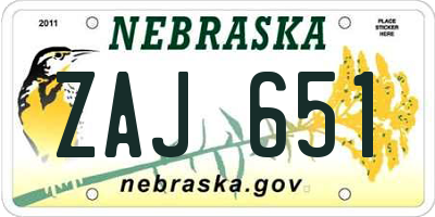 NE license plate ZAJ651