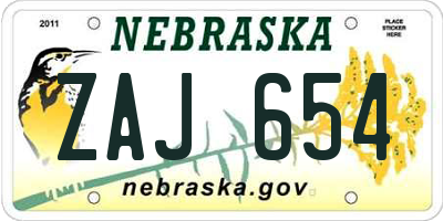NE license plate ZAJ654