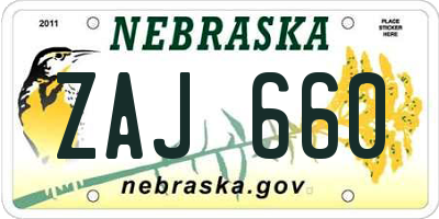 NE license plate ZAJ660