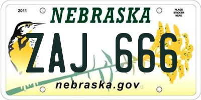 NE license plate ZAJ666