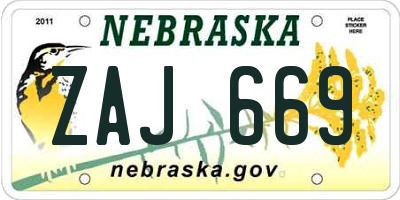 NE license plate ZAJ669