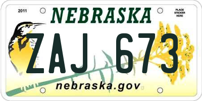 NE license plate ZAJ673