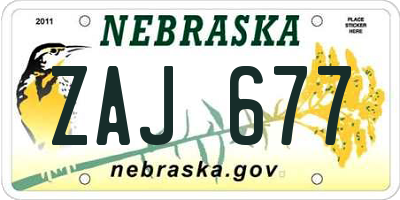 NE license plate ZAJ677
