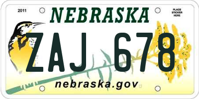 NE license plate ZAJ678