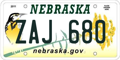 NE license plate ZAJ680