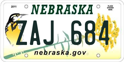 NE license plate ZAJ684