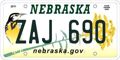NE license plate ZAJ690