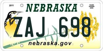 NE license plate ZAJ698