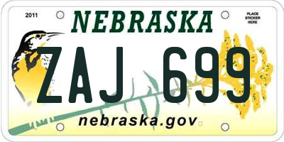NE license plate ZAJ699