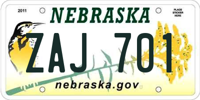 NE license plate ZAJ701