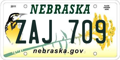 NE license plate ZAJ709
