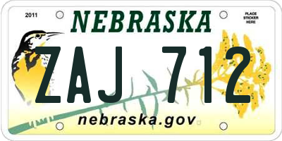 NE license plate ZAJ712