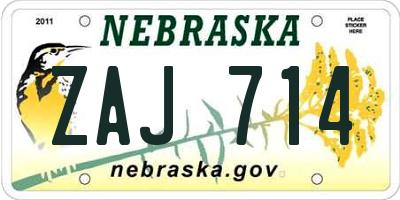 NE license plate ZAJ714