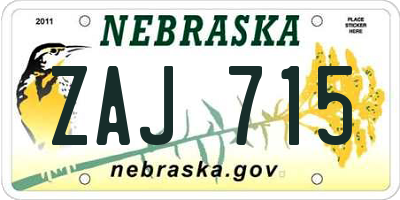 NE license plate ZAJ715