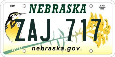 NE license plate ZAJ717