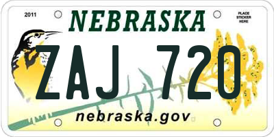 NE license plate ZAJ720