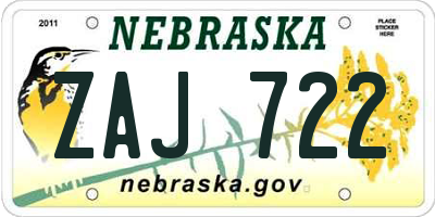 NE license plate ZAJ722